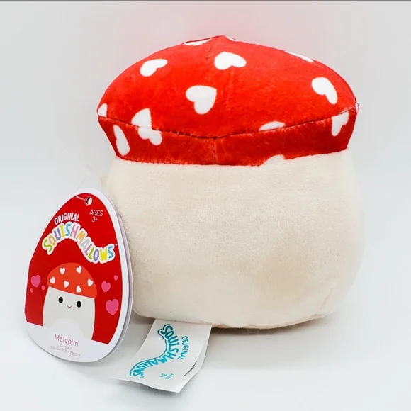 4.5" Squishmallow Malcolm mushrooms heart Valentine's Day KellyToy Plush NEW - Picture 3 of 3